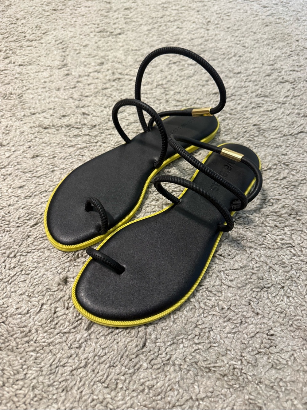 Havaianas Black Sandals with Yellow Trim and Gold Accents 9